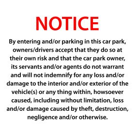 Car park disclaimer sign v1