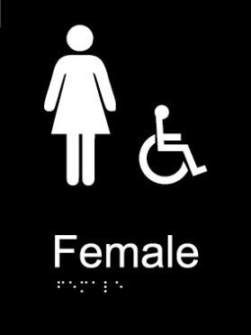 Female toilet acrylic black braille sign