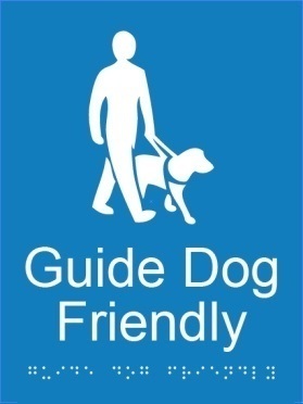 Guid dog friendly area acrylic blue braille sign