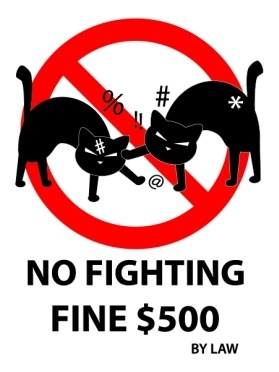 No cat fighting $500 fine aluminium sign